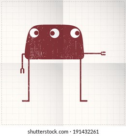 Cute monster on folded paper
