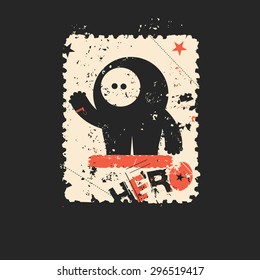 Cute monster on retro grunge Postage Stamp