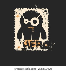 Cute monster on retro grunge Postage Stamp