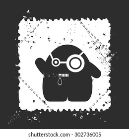 Cute monster on retro grunge Postage Stamp. Cartoon illustration. Vintage postage stamp. Vector illustration.