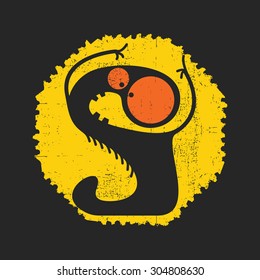 Cute monster on retro grunge Postage Stamp. Cartoon illustration. Vintage postage stamp. Vector illustration.
