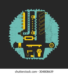 Cute monster on retro grunge Postage Stamp. Cartoon illustration. Vintage postage stamp. Vector illustration.