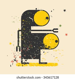 Cute monster on retro grunge background. Cartoon illustration. Vintage vector illustration.