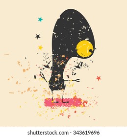 Cute monster on retro grunge background. Cartoon illustration. Vintage vector illustration.