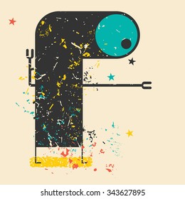 Cute monster on retro grunge background. Cartoon illustration. Vintage vector illustration