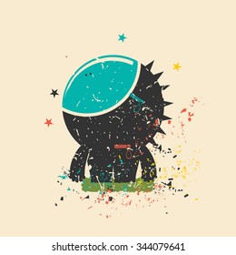 Cute monster on retro grunge background. Cartoon illustration. Vintage vector illustration