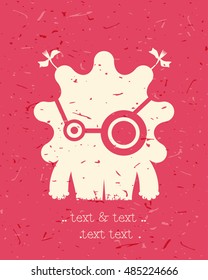 Cute monster on retro grunge background. Cartoon illustration. Vintage vector illustration