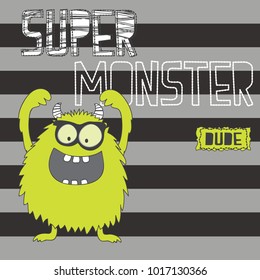 cute monster on striped background vector illustration   