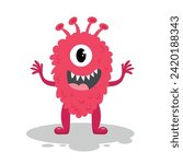 Cute monster with one eye in flat style isolated on white background. Vector illustration