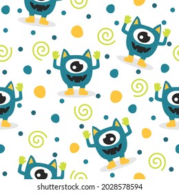 Cute monster with one eye pattern illustration