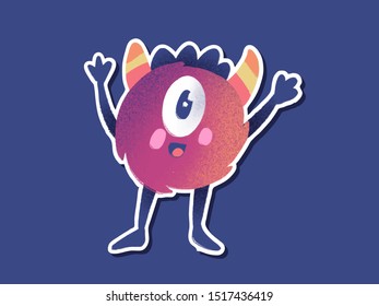 cute monster one eye smiling in hand drawn style and noise color