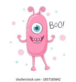 Cute monster with phrase "Boo"