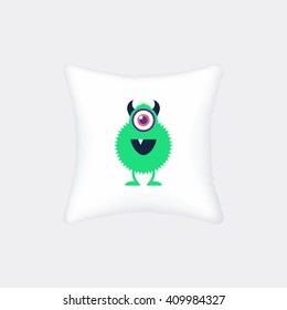 cute monster pillow design template. vector pillow isolated on a white background.