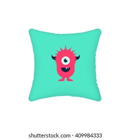 cute monster pillow design template. vector pillow isolated on a white background.