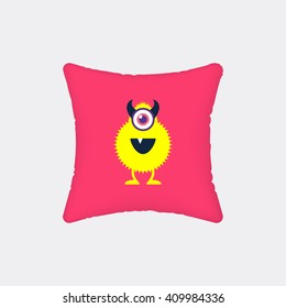 cute monster pillow design template. vector pillow isolated on a white background.