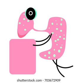cute monster  with pink  board  for text