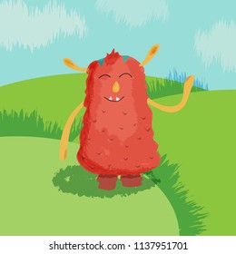 Cute monster poster in cartoon style. For kids room, print and creative design. Vector illustration