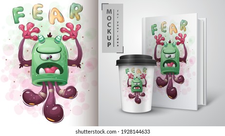 Cute monster - poster and merchandising. Vector eps 10