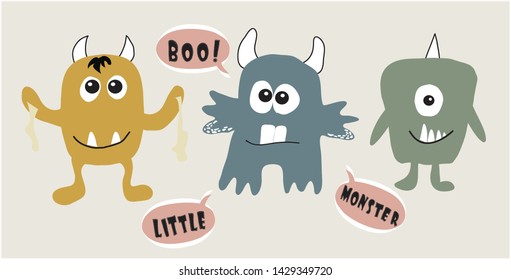 cute monster print .childish vector illustration for kids t shirt,clothes,fabric