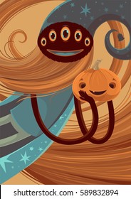 Cute monster with pumpkin
