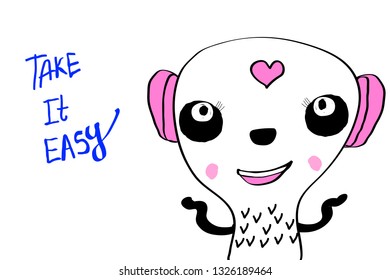 cute monster with qoute "take it easy " 
 concept dooddle cartoon style vector eps.10