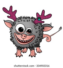 Cute monster rat deer. Cartoon funny monster character