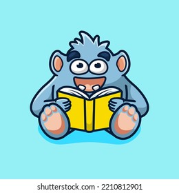 Cute Monster Reading Book, Flat Design Style