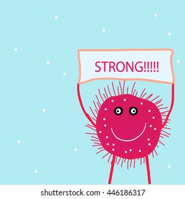cute monster in red color with hair, willpower,spirit, moral support concept