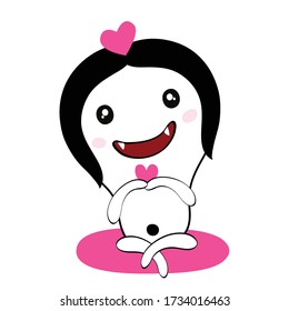 cute monster    with  red heart design for T-shirt print cartoon vector eps.10