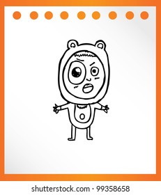 cute monster retro hand drawn - vector illustration