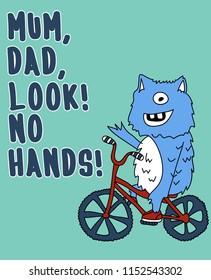 Cute monster riding a bicycle vector design
