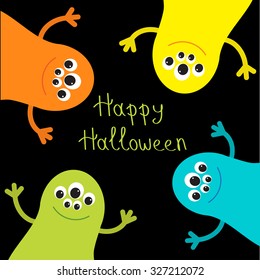 Cute monster roundelay set. Happy Halloween card. Flat design. Vector illustration