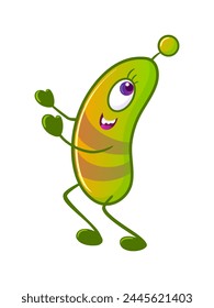 Cute monster is running. A green alien that looks like plankton or a microbe. Neon colors, Y2k, gradient, 2000s Cartoon illustration. Space flights, the future. Halloween stickers, design elements.