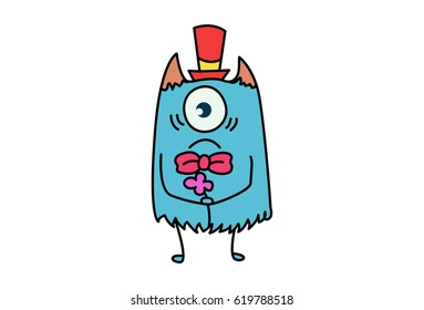 Cute Monster Sad. Vector Illustration. Isolated on white background.