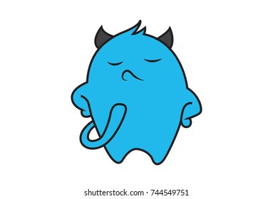 Cute Monster Sad. Vector Illustration. Isolated on white background.