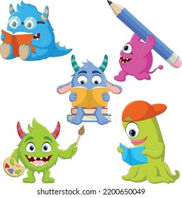 Cute monster school cartoon collection