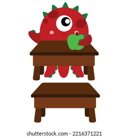 Cute Monster School Illustration Vector Clipart