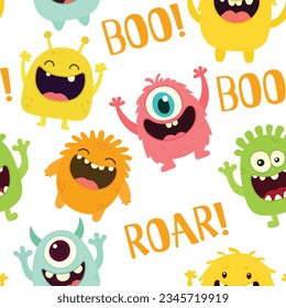 Cute monster seamless pattern, monster vector illustration background