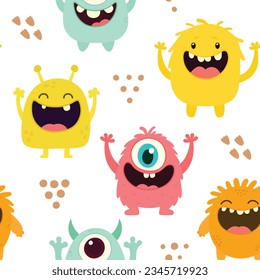 Cute monster seamless pattern, monster vector illustration background