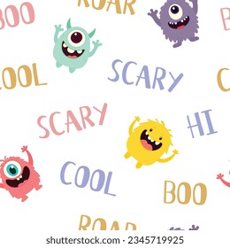 Cute monster seamless pattern, monster vector illustration background