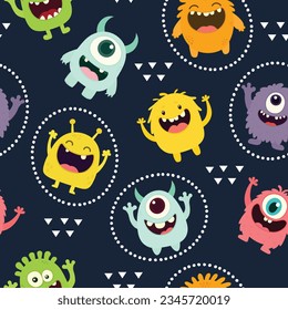 Cute monster seamless pattern, monster vector illustration background