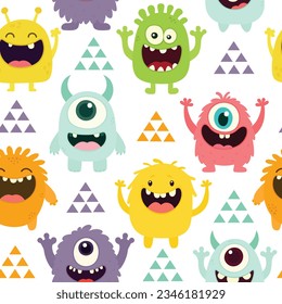 Cute monster seamless pattern, monster vector illustration background