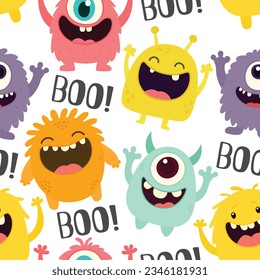 Cute monster seamless pattern, monster vector illustration background