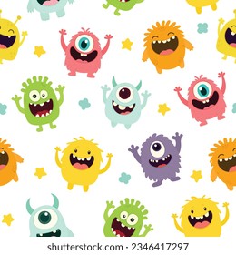 Cute monster seamless pattern, monster vector illustration background