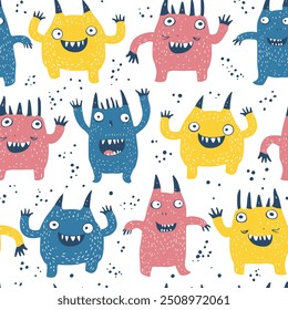 Cute monster seamless pattern, monster vector illustration background