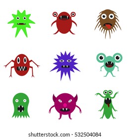 Cute monster set for animation and comics. Humor comic angry animals