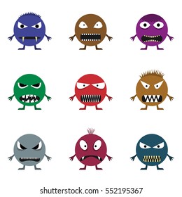 Cute monster set for animation and comics. Humor comic angry animals