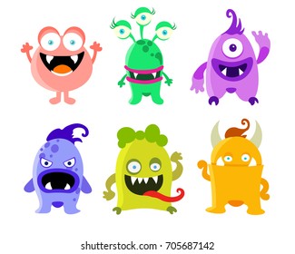 Cute monster set. Different color monsters characters pack.