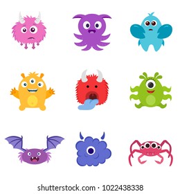 Cute monster set. Different smiling monsters. vector illustration
