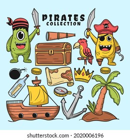 Cute monster set, pirates collection vector illustration